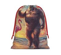 Sacs cadeaux de Noël en peluche Hawaï-Sasquatch-Flamant rose Grande taille Sacs à friandises en velours doux avec fermeture à ruban rouge pour cadeaux de fête et emballage cadeau