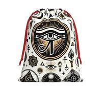 Sacs cadeaux de Noël en peluche Horus-Eye-Ankh-Pyramide avec cordon de serrage Grande taille Sacs à friandises en velours doux avec fermeture à ruban rouge pour cadeaux de fêtes de fin d'année et