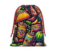 Sacs cadeaux de Noël en peluche mexicain-tacos-cactus grande taille en velours doux avec fermeture ruban rouge pour cadeaux de fête et emballage cadeau