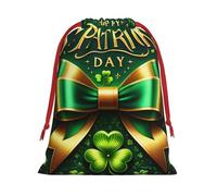 Sacs cadeaux de Noël en peluche St.Patrick's-Shining-Clover avec cordon de serrage, grande taille, sacs à friandises en velours doux avec fermeture à ruban rouge pour cadeaux de fête et emballage