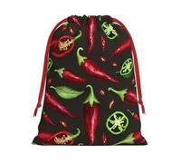 Sacs cadeaux de Noël en peluche Vegan-Peppers-Chili Grande taille en velours doux avec fermeture à ruban rouge pour cadeaux de fête et emballage cadeau