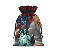 Sacs cadeaux de Noël en toile de jute avec cordons de serrage Motif statue de la Liberté