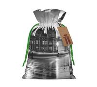 Sacs cadeaux de Noël imprimés Londres avec cordon de serrage - Sacs d'emballage de Noël, sacs à bonbons, pour décorations de fête de vacances, fournitures de fête de mariage, ruban de Noël vert M
