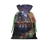 Sacs cadeaux de Noël imprimés New York Night avec cordon de serrage - Sacs d'emballage de Noël, sacs à bonbons, pour décorations de fête de vacances, fournitures de fête de mariage S ruban de Noël