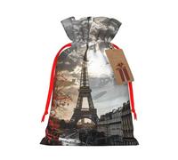Sacs cadeaux de Noël imprimés Paris avec cordon de serrage - Sacs d'emballage de Noël, sacs à bonbons, pour décorations de fête de vacances, fournitures de fête de mariage, ruban rouge M
