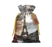 Sacs cadeaux de Noël imprimés Paris avec cordon de serrage - Sacs d'emballage de Noël, sacs à bonbons, pour décorations de fête de vacances, fournitures de fête de mariage, ruban de Noël jaune M