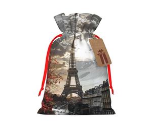 Sacs cadeaux de Noël imprimés Paris avec cordon de serrage - Sacs d'emballage de Noël, sacs à bonbons, pour décorations de fête de vacances, fournitures de fête de mariage S ruban rouge