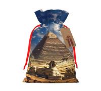 Sacs cadeaux de Noël imprimés pyramides d'Égypte avec cordon de serrage - Sacs d'emballage de Noël, sacs à bonbons, pour décorations de fête de vacances, fournitures de fête de mariage, ruban rouge M