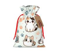 Sacs cadeaux de Noël réutilisables en toile de jute avec cordon de serrage et motif pattes de poisson, sacs cadeaux rustiques pour fêtes de vacances et cadeaux de Noël