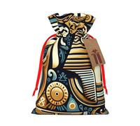 Sacs cadeaux de Noël réutilisables en toile de jute avec cordon de serrage et symboles anciens égyptiens pour cadeaux de Noël