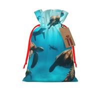 Sacs cadeaux de Noël réutilisables en toile de jute avec cordon de serrage Motif tortues de mer
