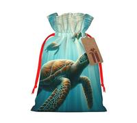 Sacs cadeaux de Noël réutilisables en toile de jute avec cordon de serrage Motif tortues de mer Océan et soleil