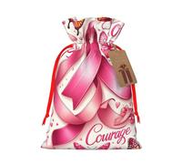 Sacs cadeaux de Noël réutilisables en toile de jute avec cordon de serrage - Papillons - Cancer du sein - Sacs cadeaux rustiques pour fête de vacances et cadeaux de Noël