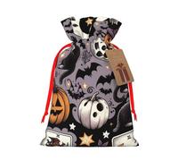 Sacs cadeaux de Noël réutilisables en toile de jute avec cordon de serrage pour Halloween, tarot, cartes de tarot, squelettes pour fêtes de fin d'année et cadeaux de Noël