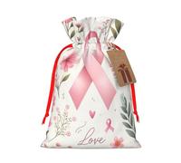Sacs cadeaux de Noël réutilisables en toile de jute avec cordon de serrage pour le cancer du sein, sacs cadeaux rustiques pour fêtes de vacances et cadeaux de Noël