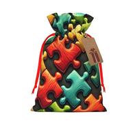 Sacs cadeaux de Noël réutilisables en toile de jute avec cordon de serrage pour sensibilisation à l'autisme, sacs cadeaux rustiques pour fêtes de vacances et cadeaux de Noël