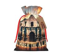 Sacs cadeaux de Noël réutilisables Remember-The-Alamo-Texas en toile de jute avec cordon de serrage, sacs cadeaux rustiques pour fêtes de fin d'année et cadeaux de Noël