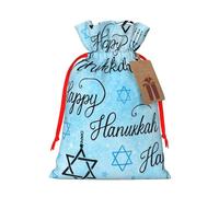 Sacs cadeaux de Noël réutilisables sur le thème de Hanoukka juif avec cordon de serrage, sacs cadeaux rustiques pour fêtes de vacances et cadeaux de Noël