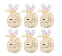 Sacs Cadeaux de Pâques,Lot de 6 Sacs 12x10 cm Mignons et Drôles à Cordon | Décorations De Printemps Lapin De Pâques - Pour Fête À La Maison Bureau Collation Bijoux Filles Garçons
