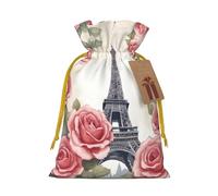 Sacs cadeaux en lin avec cordon de serrage Motif Tour Eiffel Rose Pour mariage, fête d'anniversaire