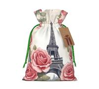 Sacs cadeaux en lin avec cordon de serrage Motif Tour Eiffel Rose Pour mariage, fête d'anniversaire