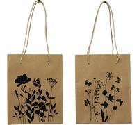 Sacs cadeaux en papier Anse Nature Noir Fleurs 12×15cm 6pcs