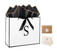 Sacs cadeaux en papier initial avec anse - Grand sac cadeau d'anniversaire avec carte et papier de soie - Lettres personnalisées - Pour hommes et femmes - 30,5 x 25,4 x 10,6 cm - Taille S