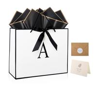 Sacs cadeaux en papier initial avec anse - Grand sac cadeau d'anniversaire avec carte et papier de soie - Sacs cadeaux personnalisés pour femmes et hommes - 30,5 x 25,4 x 10,6 cm (A)