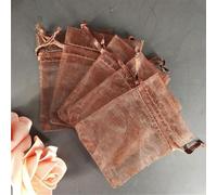 Sacs-cadeaux en papier Sachets en organza multicolores avec cordon de serrage, 6 tailles, lot de 25 ou 50 pièces(Bruin,13x18cm 25pcs)