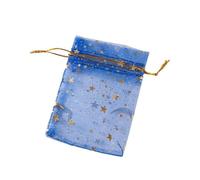 Sacs-cadeaux Eugen, Lot de 50 sachets en organza de couleurs mélangées, motif lune et étoile, avec cordon de serrage, for bijoux, bonbons, emballages de cadeaux de fête(Royal Blue Gold)