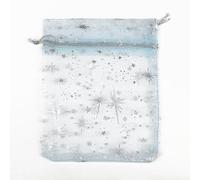 Sacs-cadeaux Eugen, Lot de 50 sachets en organza imprimés étoiles, petits sacs cadeaux de Noël avec cordon de serrage, sacs d'emballage for bijoux(Light Blue)
