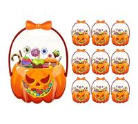 Sacs cadeaux Halloween - Lot de 10 sacs transparents courgettes avec poignées | Sacs pour bonbons Snack Jouets Décoration,Fêtes Automne Peur Maquillage Anniversaire