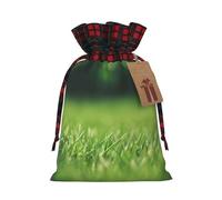 Sacs cadeaux HD Green Nature imprimés avec cordon de serrage - Sacs de fête de Noël - Pochettes festives pour friandises, friandises