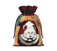 Sacs cadeaux imprimés avec cordon de serrage - Motif cochon d'Inde - Sacs de vacances de Noël - Pochettes festives pour friandises, friandises