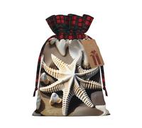 Sacs cadeaux imprimés avec cordon de serrage - Motif coquillages et étoiles de mer - Sacs de fête de Noël - Pochettes festives pour friandises, friandises