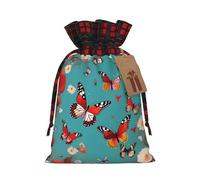 Sacs cadeaux imprimés avec cordon de serrage pour poule et papillons volants parmi les fleurs - Sacs de fête de Noël - Pochettes festives pour friandises, friandises