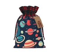 Sacs cadeaux imprimés planètes de l'espace extra-atmosphérique avec cordon de serrage - Sacs de fête de Noël - Pochettes festives pour friandises, friandises