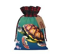 Sacs cadeaux imprimés tortue de mer avec poisson avec cordon de serrage - Sacs de vacances de Noël - Pochettes festives pour friandises, friandises