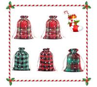Sacs Cadeaux Noël, Sac avec Cordon de Serrage, Sac Réutilisable pour Noël, Sachet Cadeau Tissu Pochettes Cadeau en Tissu Christmas pour Cadeaux Bijou Bonbon,14 * 10 cm, 5 Pièces