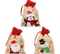 Sacs cadeaux Noël Saint-Nicolas Jute 20x23cm Set de 3 - Emballage cadeau Déco durable