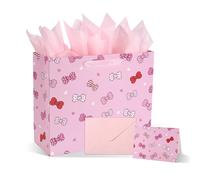 Sacs Cadeaux Nœud Rose, 32x26x10cm Style Kawaii avec Carte de Vœux et Papier de Soie pour Filles Décorations pour Baby Shower et Anniversaire