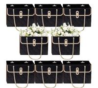 Sacs cadeaux pour bouquet - Sac de transport rose romantique, support floral rectangulaire, sac en papier élégant | Texture finition enduite résistante à l'eau, élégant récipient pliable pour la