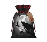 Sacs cadeaux réutilisables avec cordon de serrage avec imprimé corbeau - Pochettes de cadeaux de Noël pour Noël, anniversaires