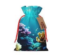 Sacs cadeaux réutilisables avec cordon de serrage avec imprimé paysage sous-marin pour fêtes, friandises, accessoires ou souvenirs