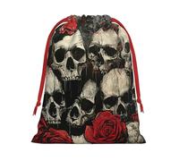 Sacs cadeaux réutilisables avec cordon de serrage imprimé tête de mort et rose rouge pour anniversaire, mariage ou quotidien