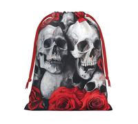 Sacs cadeaux réutilisables avec cordon de serrage imprimé tête de mort et rose rouge pour anniversaire, mariage ou quotidien