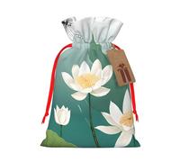 Sacs cadeaux réutilisables avec cordon de serrage (libellule avec nénuphar) pour fête d'anniversaire, Noël, taille moyenne