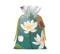 Sacs cadeaux réutilisables avec cordon de serrage (libellule avec nénuphar) pour fête d'anniversaire, Noël, taille moyenne