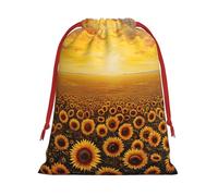 Sacs cadeaux réutilisables avec cordon de serrage pour anniversaire, mariage ou quotidien Motif champ de tournesol coucher de soleil mer de fleurs