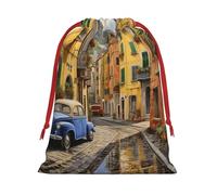 Sacs cadeaux réutilisables avec cordon de serrage pour anniversaire, mariage ou quotidien Motif rue italienne